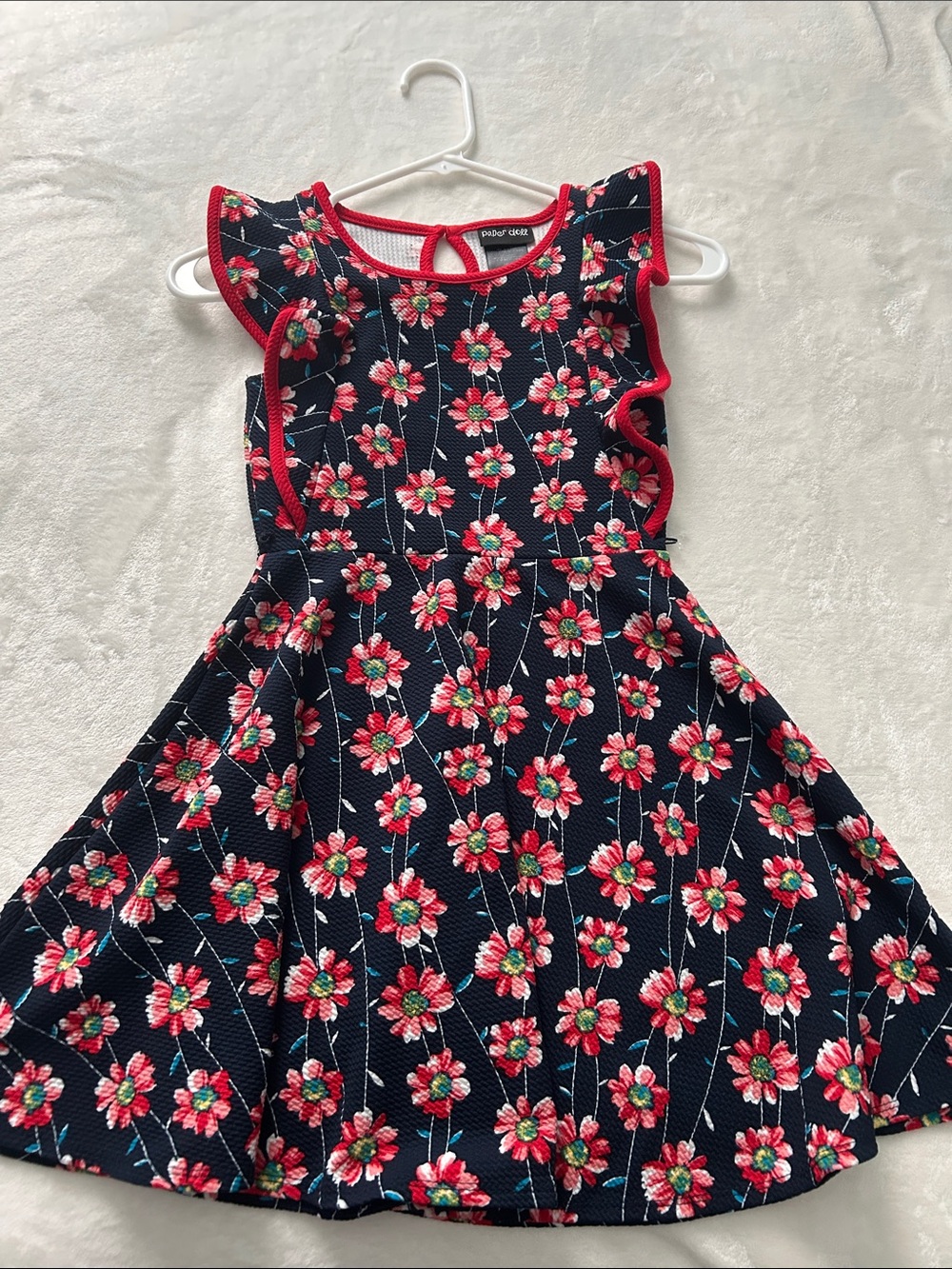 Pretty Girls Navy Dress with Pink Floral Pattern